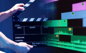 Claqueta de cine fusionada con un programa de edición de vídeo